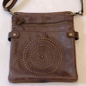 Patricia Nash Francesca Brown Leather Boho Crossbody Bag
